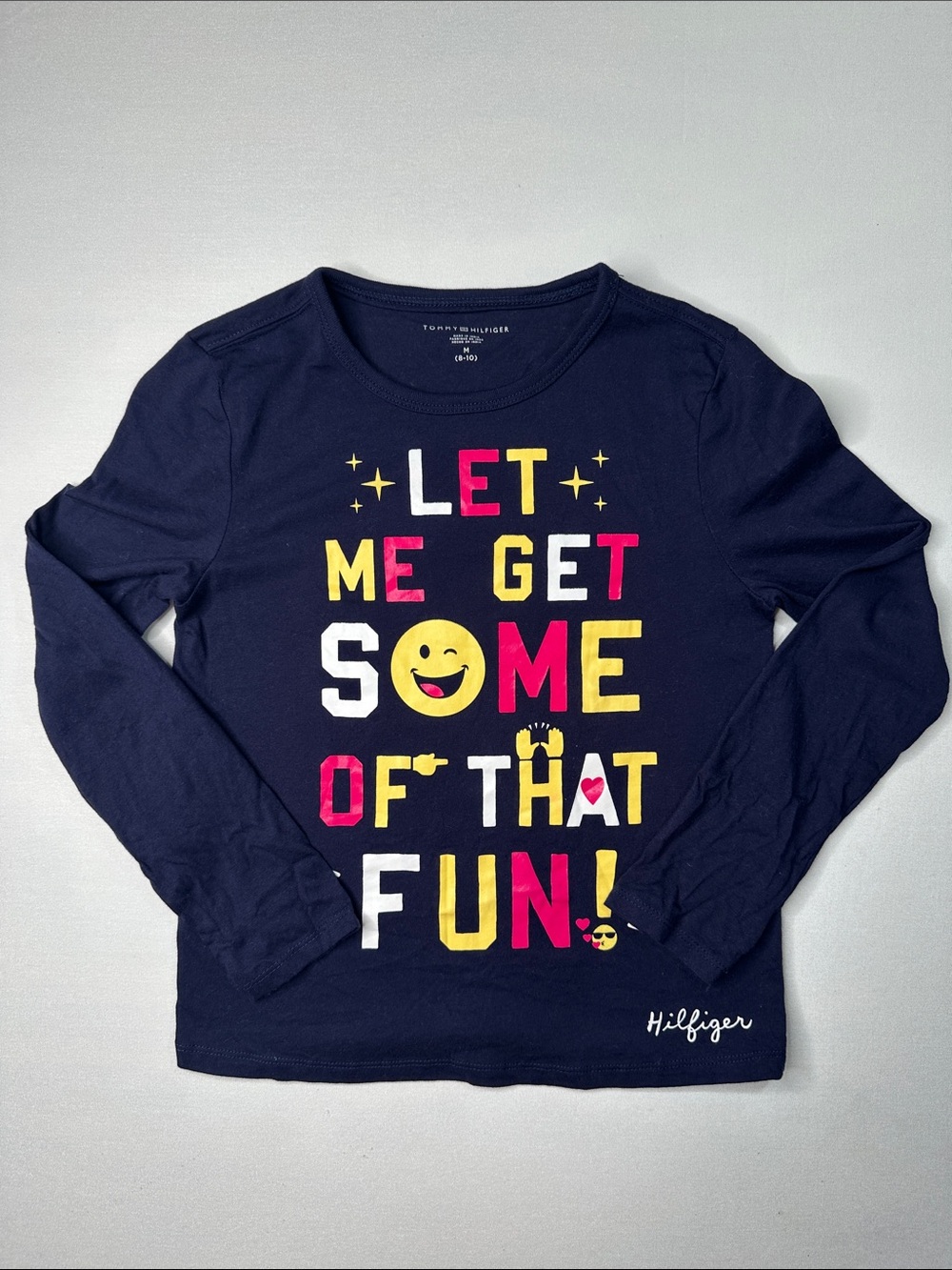 Tommy Hilfiger Navy Long-Sleeve Graphic Tee with Yellow Pink White Accents baby